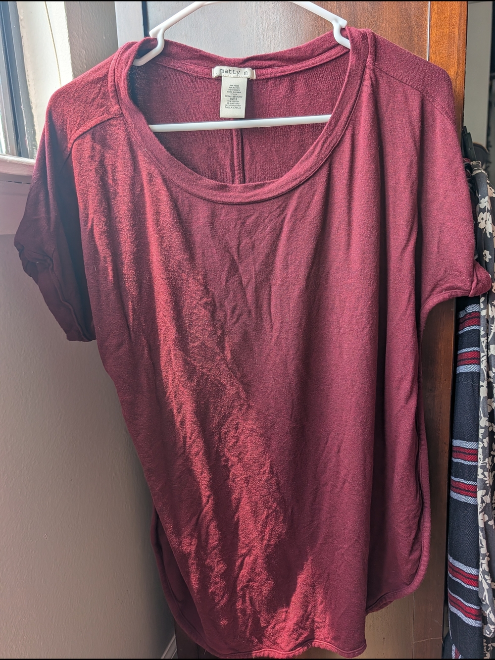 Matty M Burgundy Scoop Neck Short Sleeve Tee